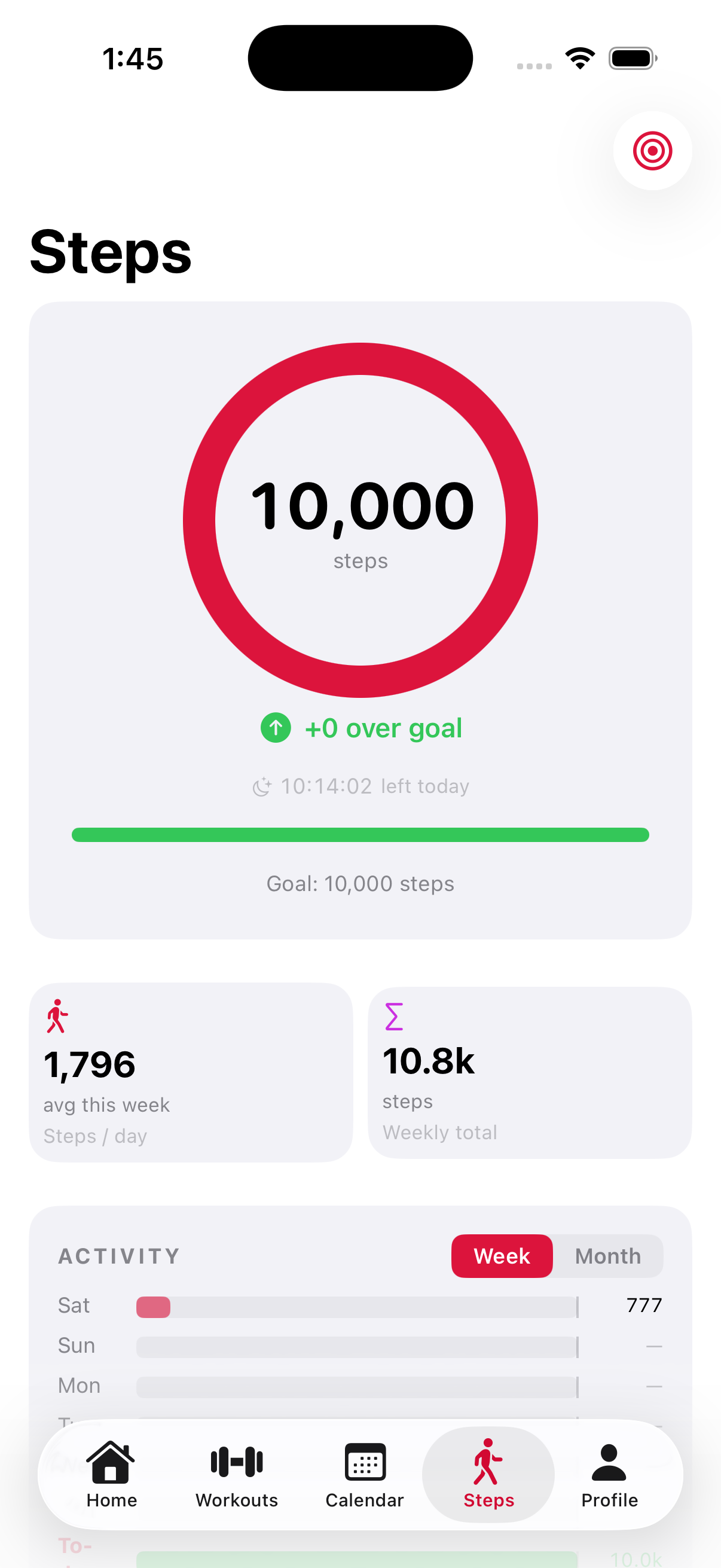 Daily step tracking with weekly statistics